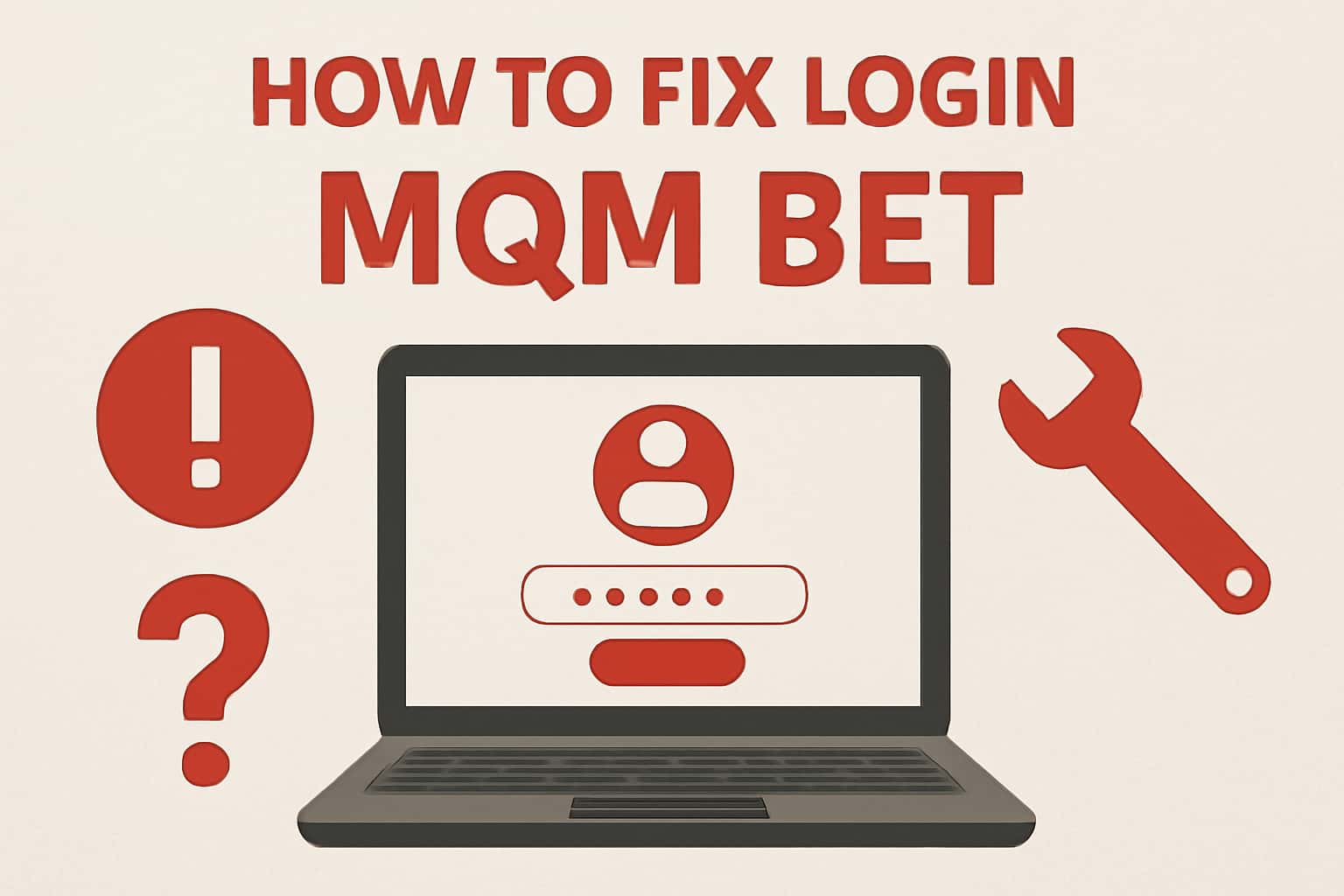 Informational graphic depicting solutions for fixing login issues on the MQM Bet platform.
